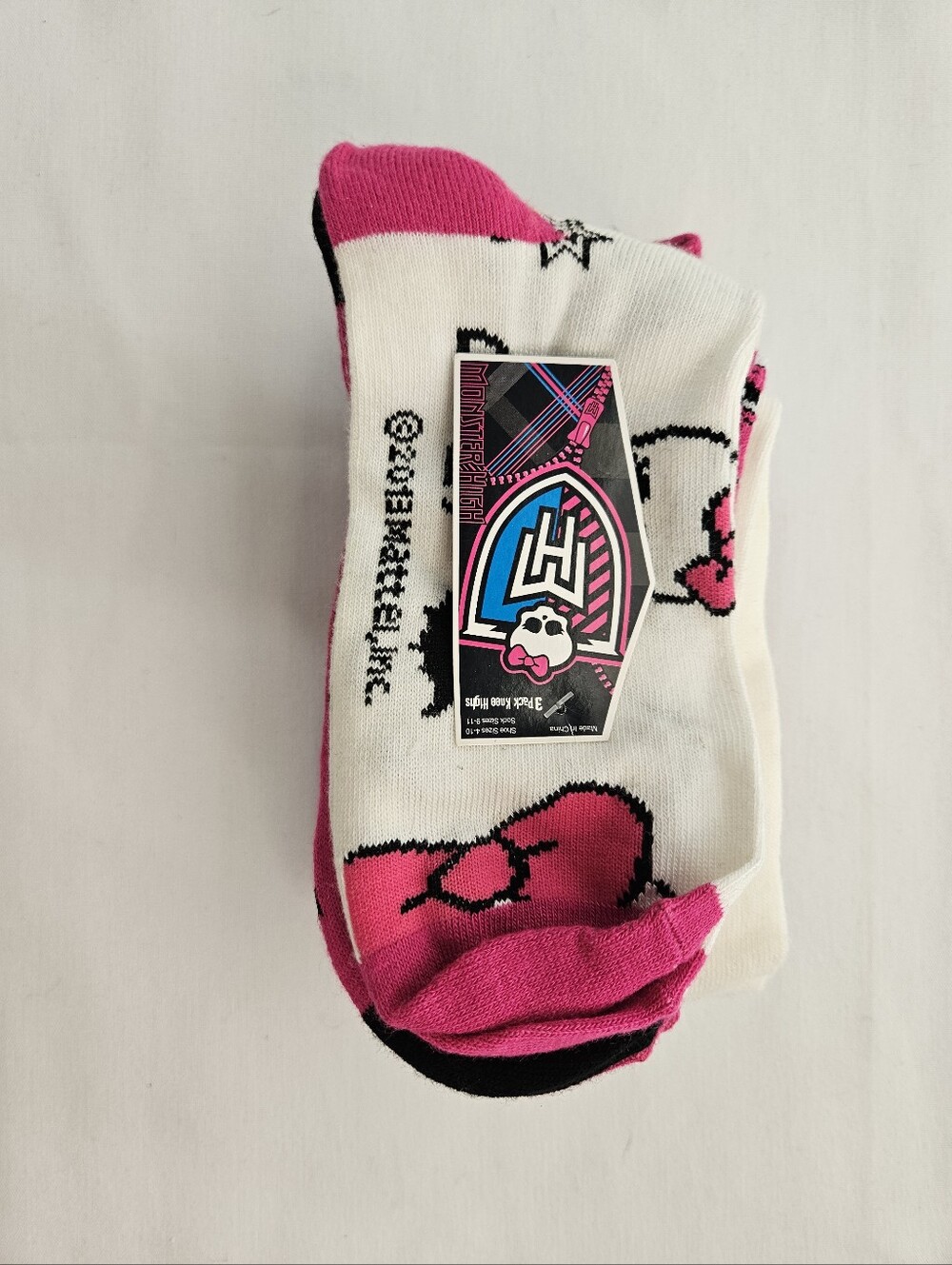 monster high White & Hot Pink Knee-High Socks with Skull Motif
